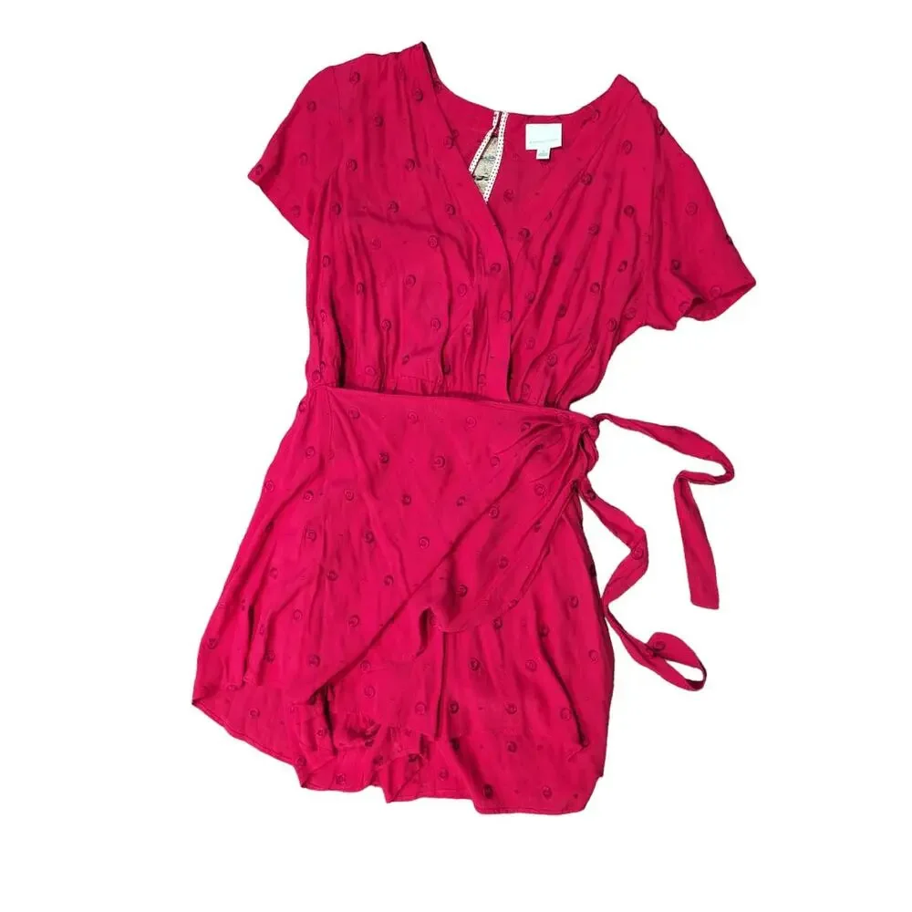 Anthropologie Fuchsia Romper Embroidered dot pattern size M - Picture 5 of 9